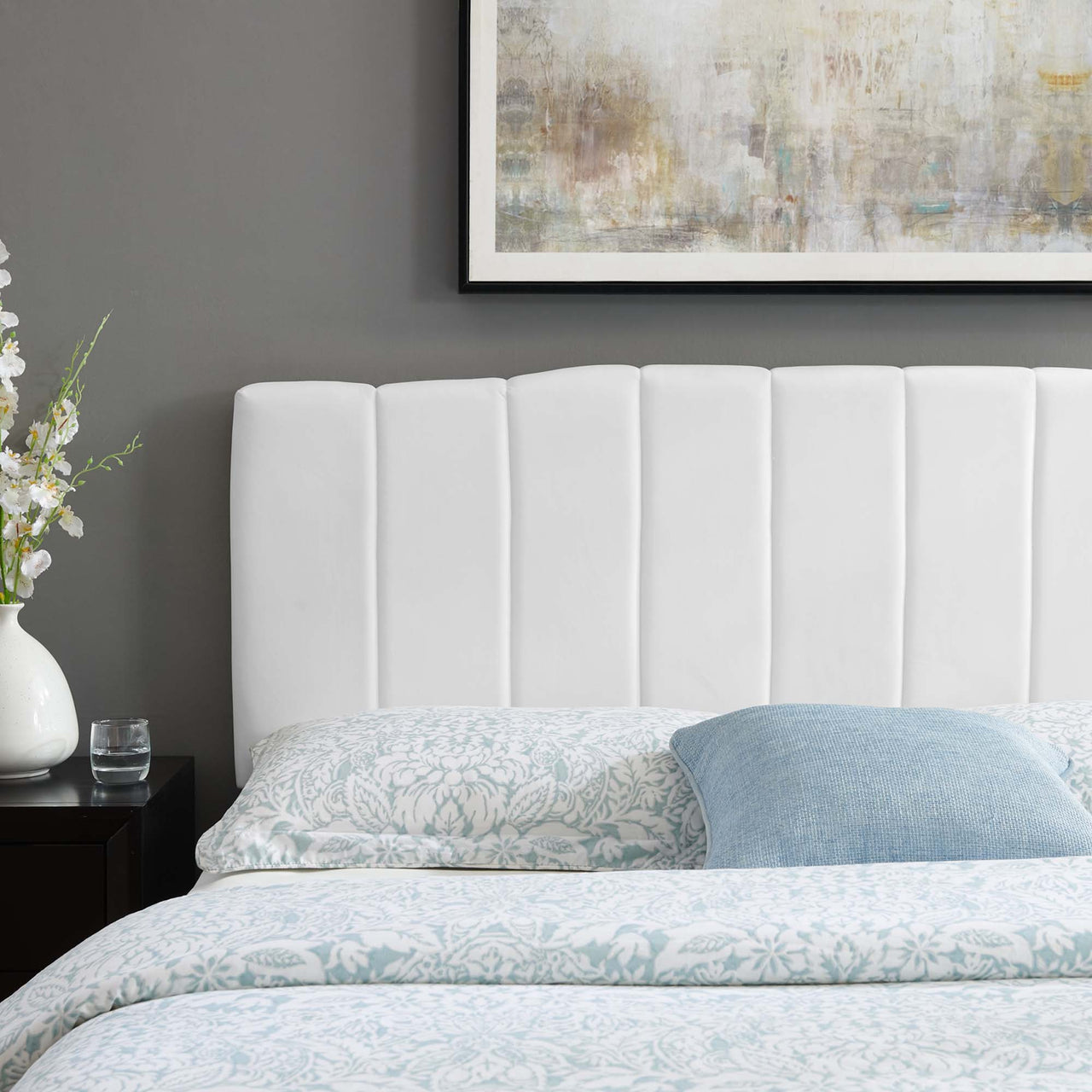 Calira Upholstered Velvet Full | Queen Headboard, White