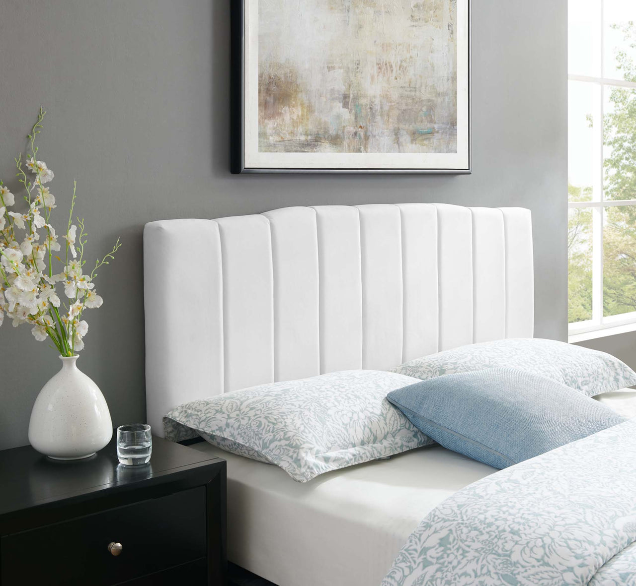 Calira Upholstered Velvet Full | Queen Headboard, White