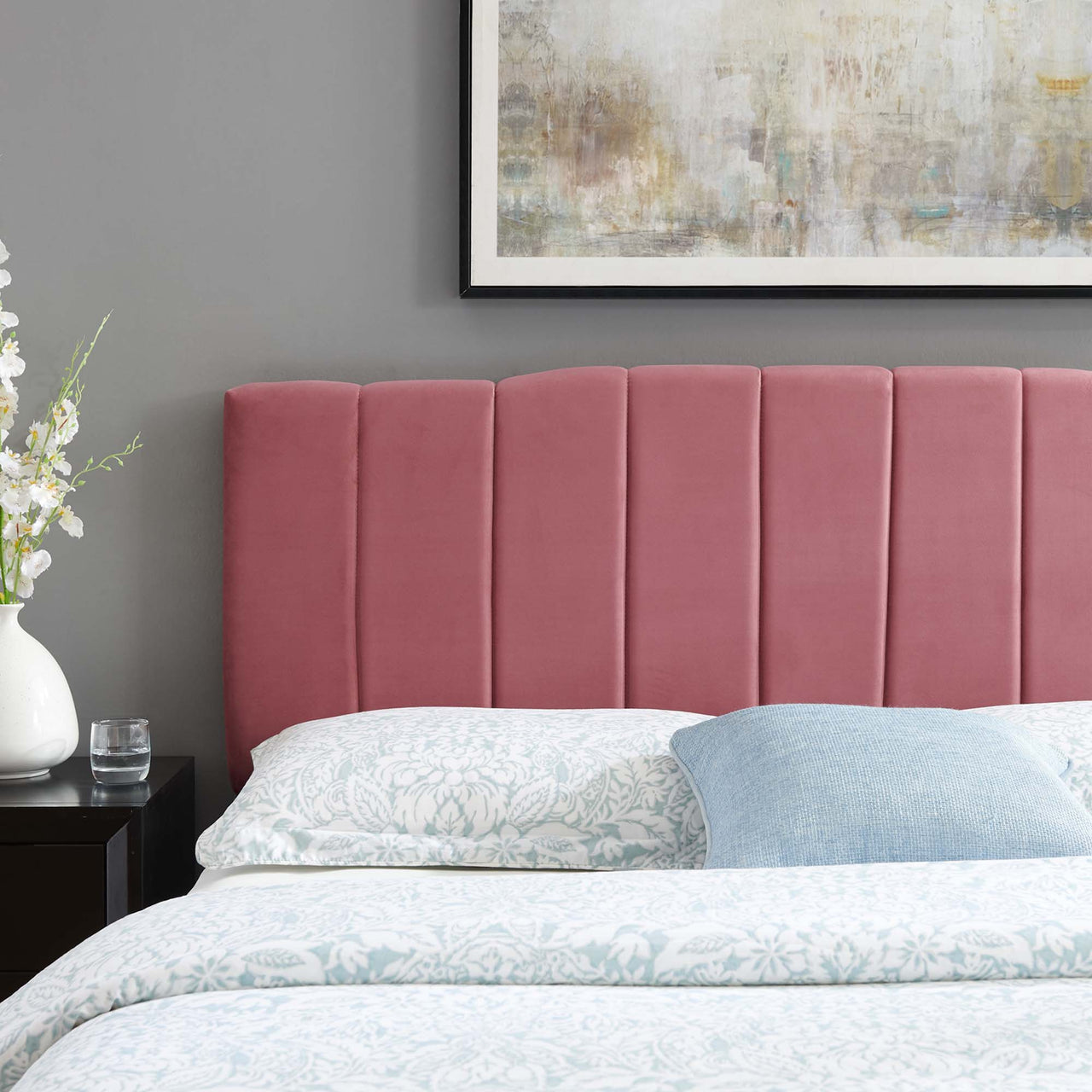 Calira Upholstered Velvet King | California King Headboard, Dusty Rose