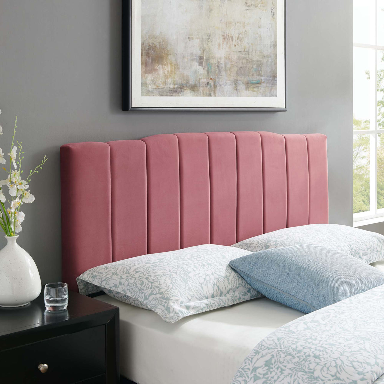 Calira Upholstered Velvet King | California King Headboard, Dusty Rose
