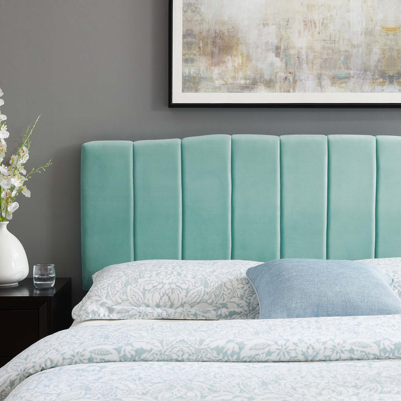 Calira Upholstered Velvet King | California King Headboard, Mint