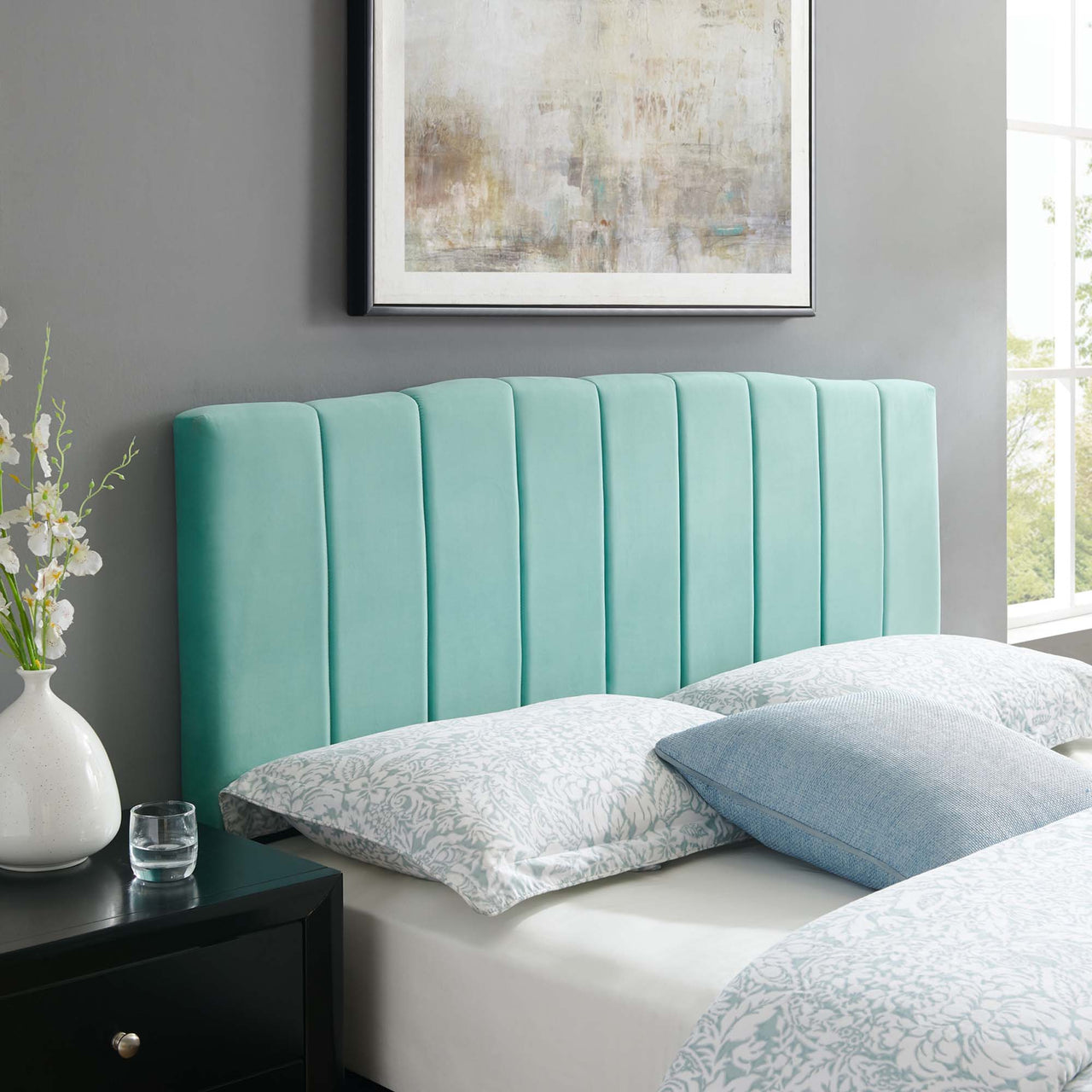 Calira Upholstered Velvet King | California King Headboard, Mint