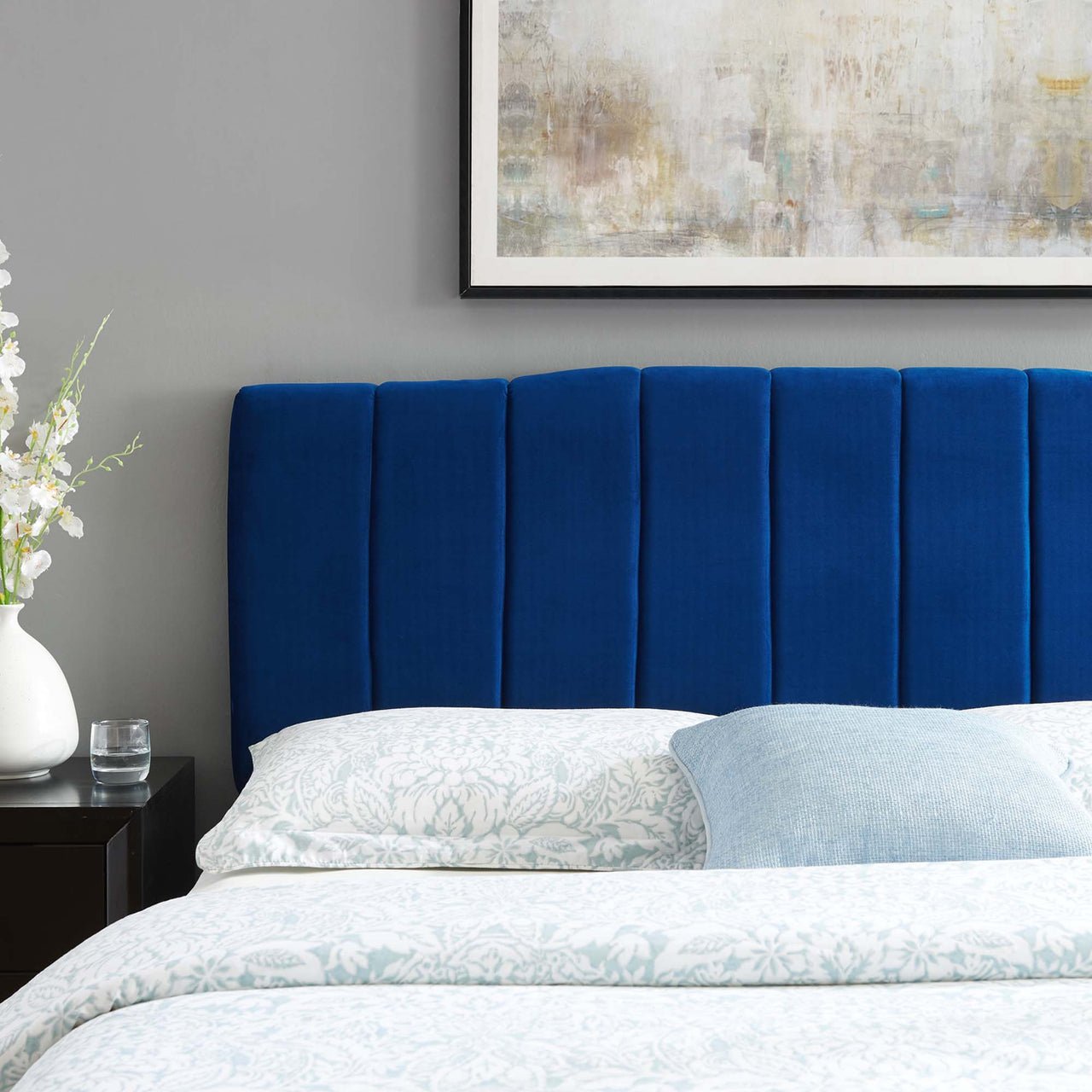Calira Upholstered Velvet King | California King Headboard, Navy