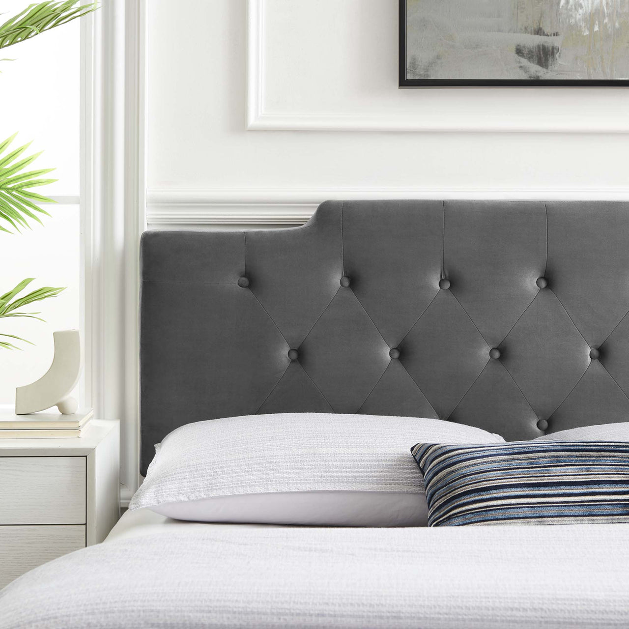 Delora Upholstered Velvet Twin Headboard, Charcoal