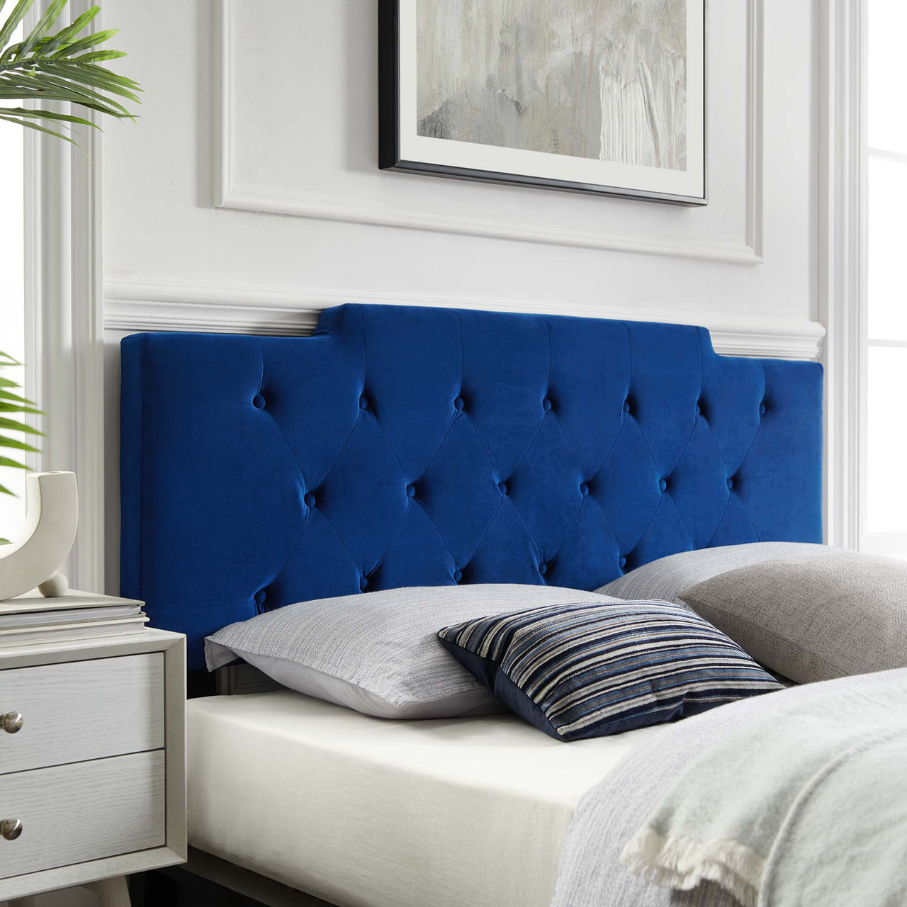 Delora Upholstered Velvet Twin Headboard, Navy