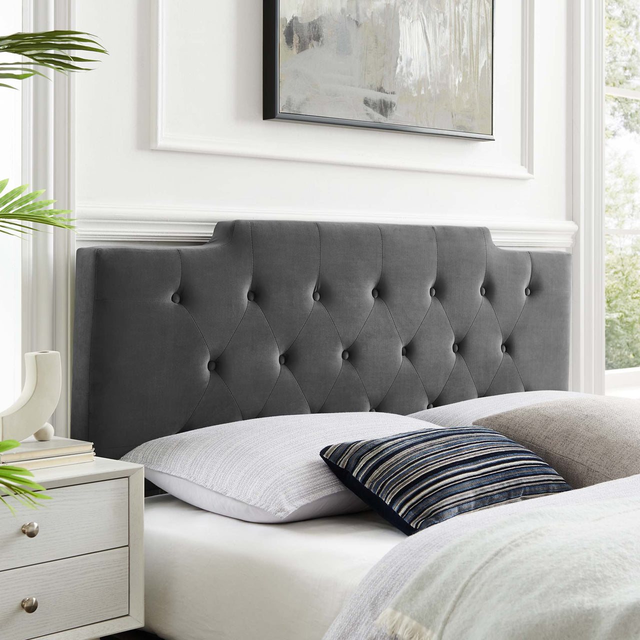 Delora Upholstered Velvet Full | Queen Headboard, Charcoal