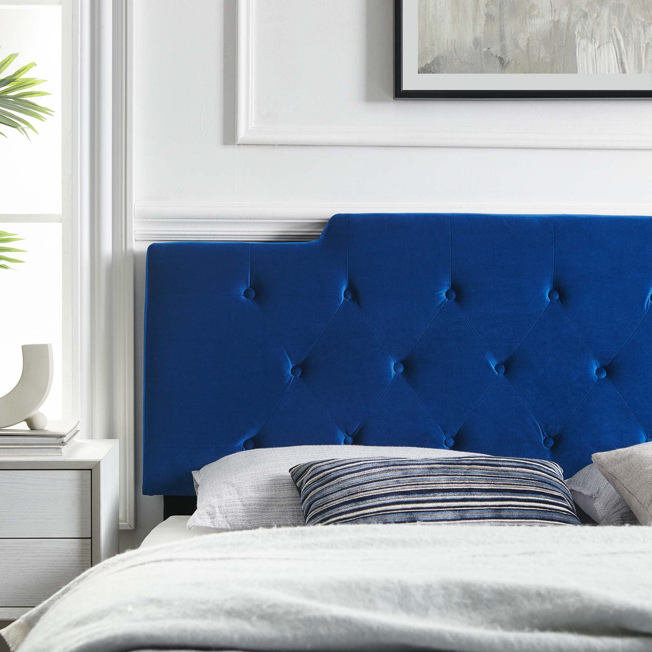 Delora Upholstered Velvet Full | Queen Headboard, Navy