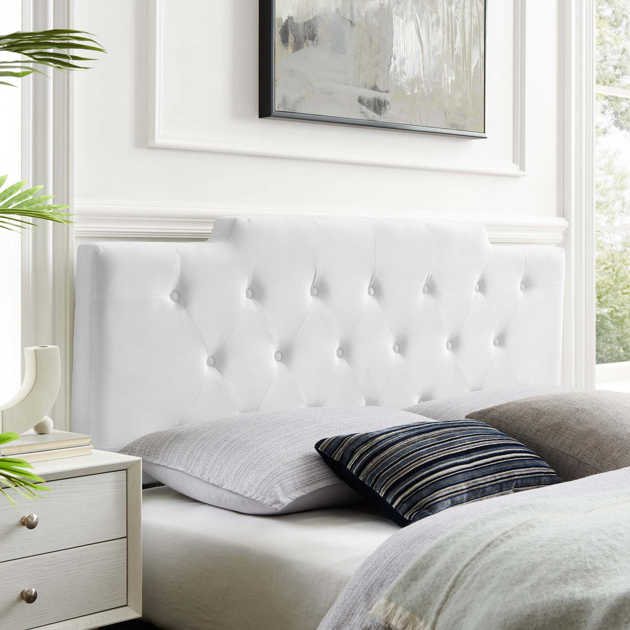 Delora Upholstered Velvet Full | Queen Headboard, White