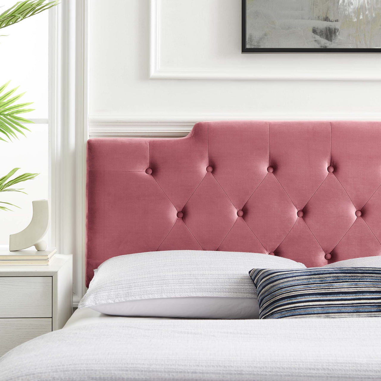 Delora Upholstered Velvet King | California King Headboard, Dusty Rose