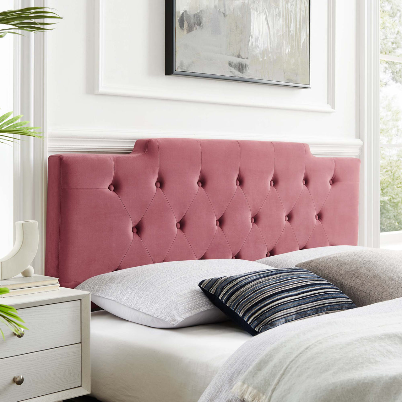 Delora Upholstered Velvet King | California King Headboard, Dusty Rose