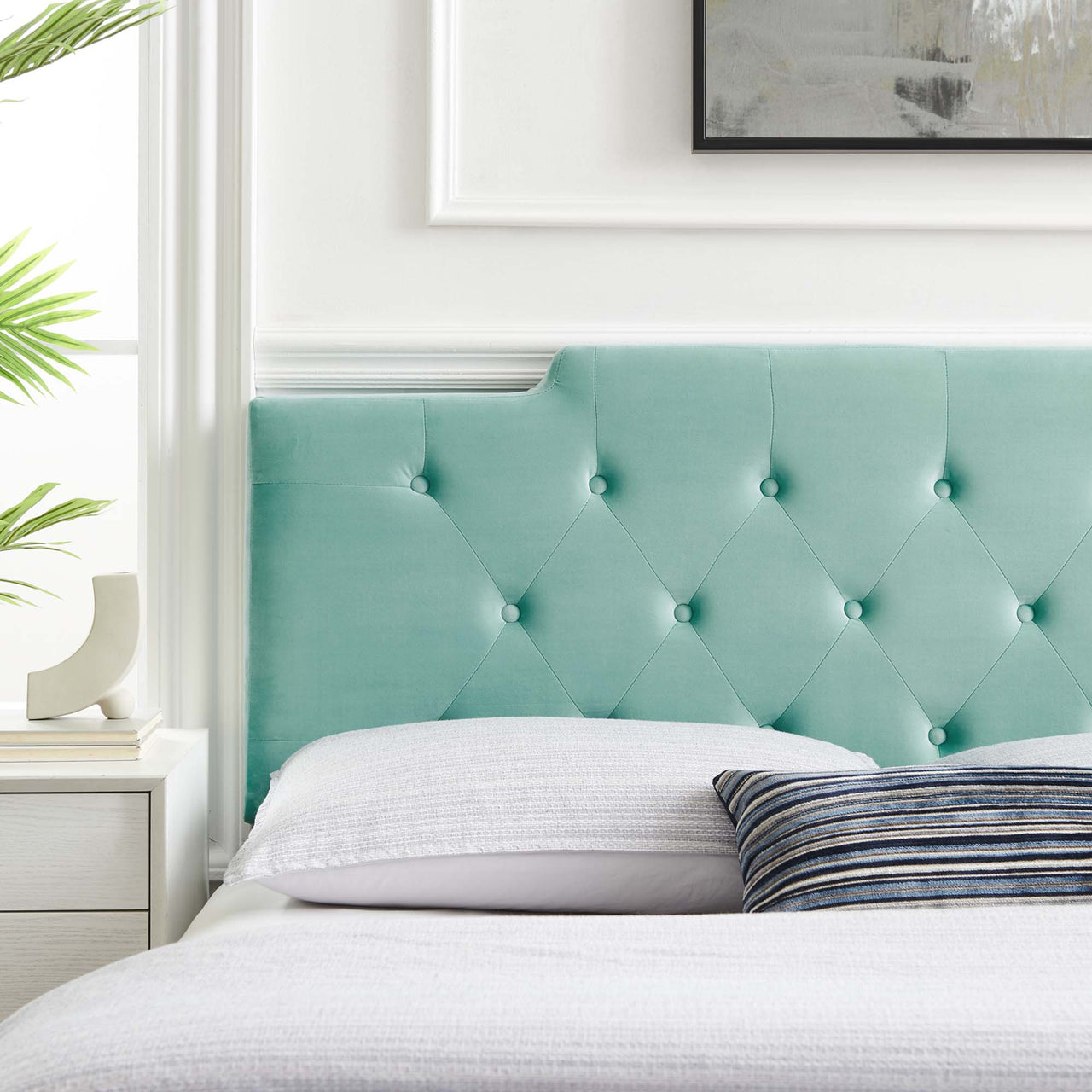 Delora Upholstered Velvet King | California King Headboard, Mint