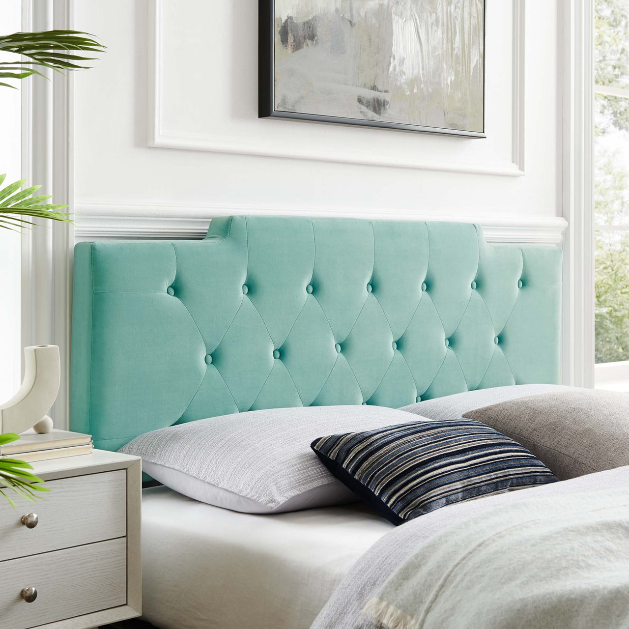 Delora Upholstered Velvet King | California King Headboard, Mint