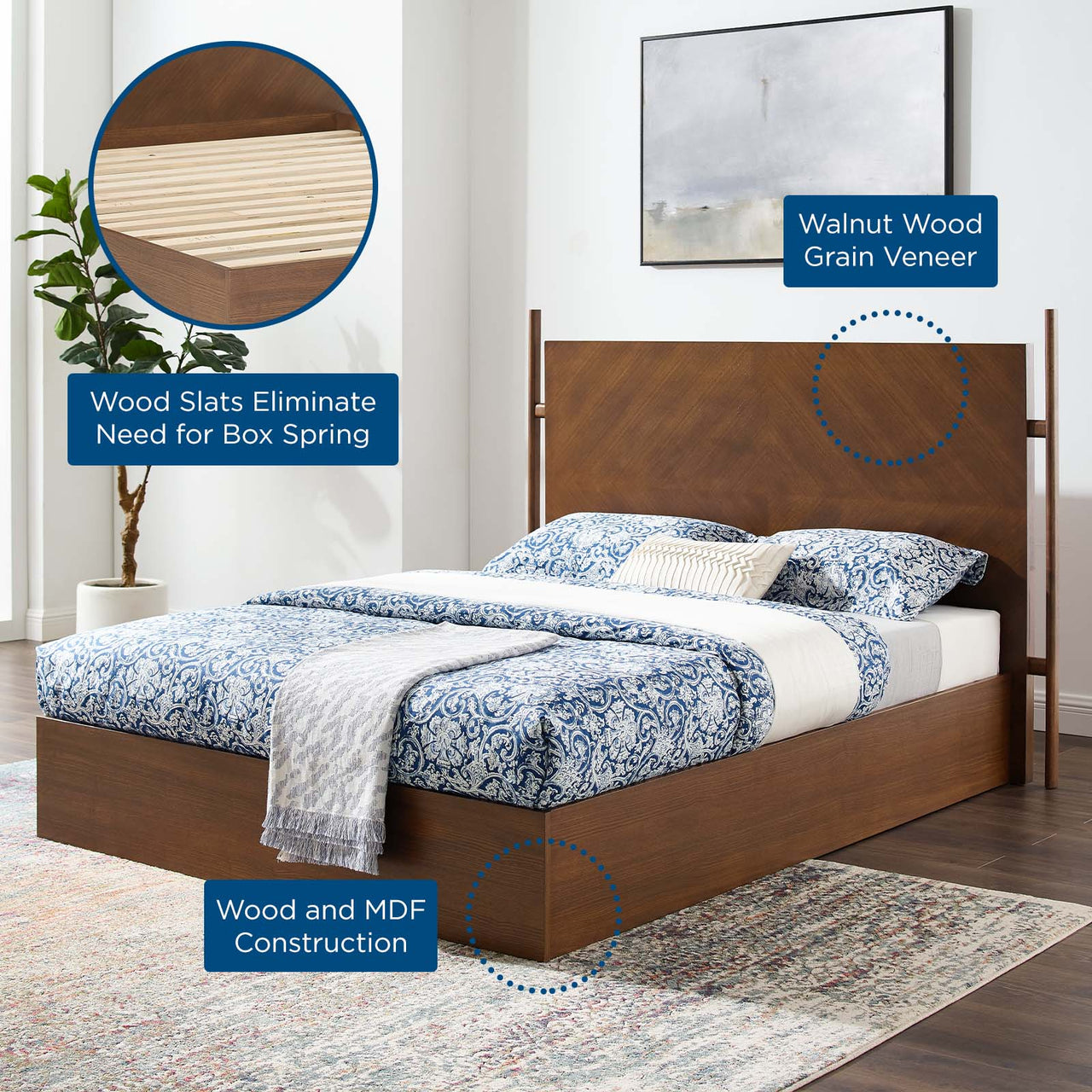 Seredra Queen Platform Bed, Walnut