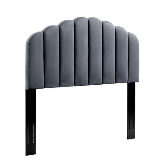 Mermaid Velvet Twin Headboard, Charcoal