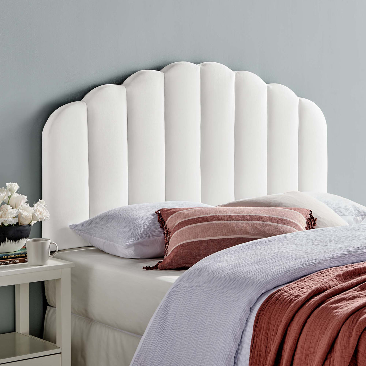 Mermaid Velvet Twin Headboard, White