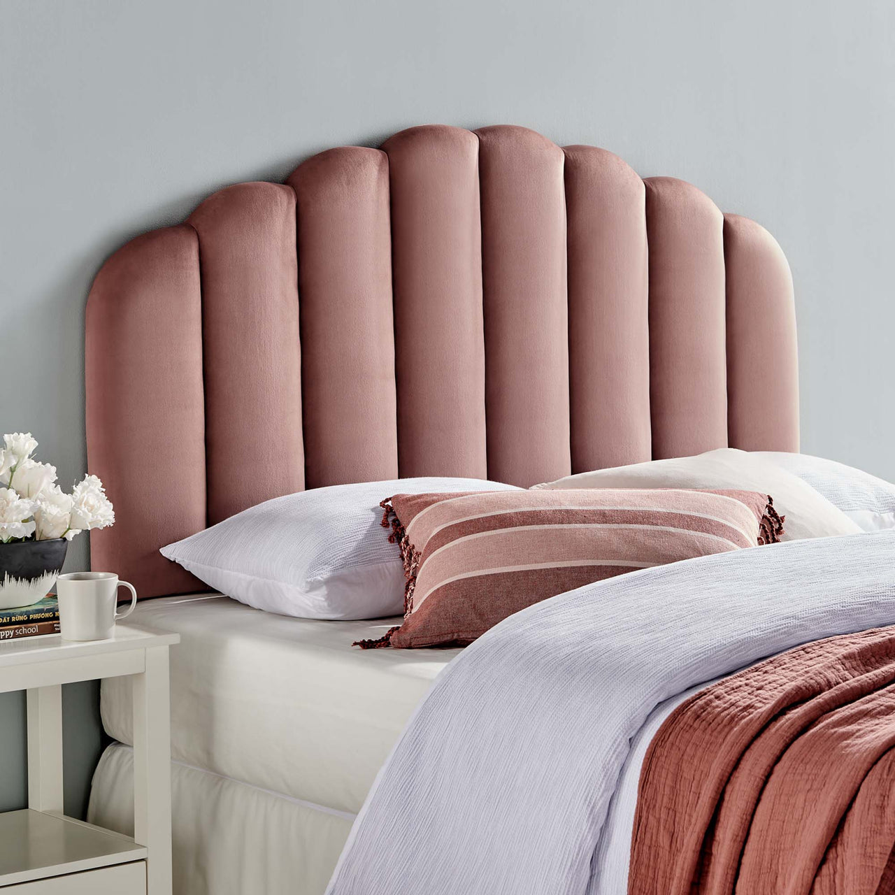 Mermaid Velvet Full | Queen Headboard, Dusty Rose