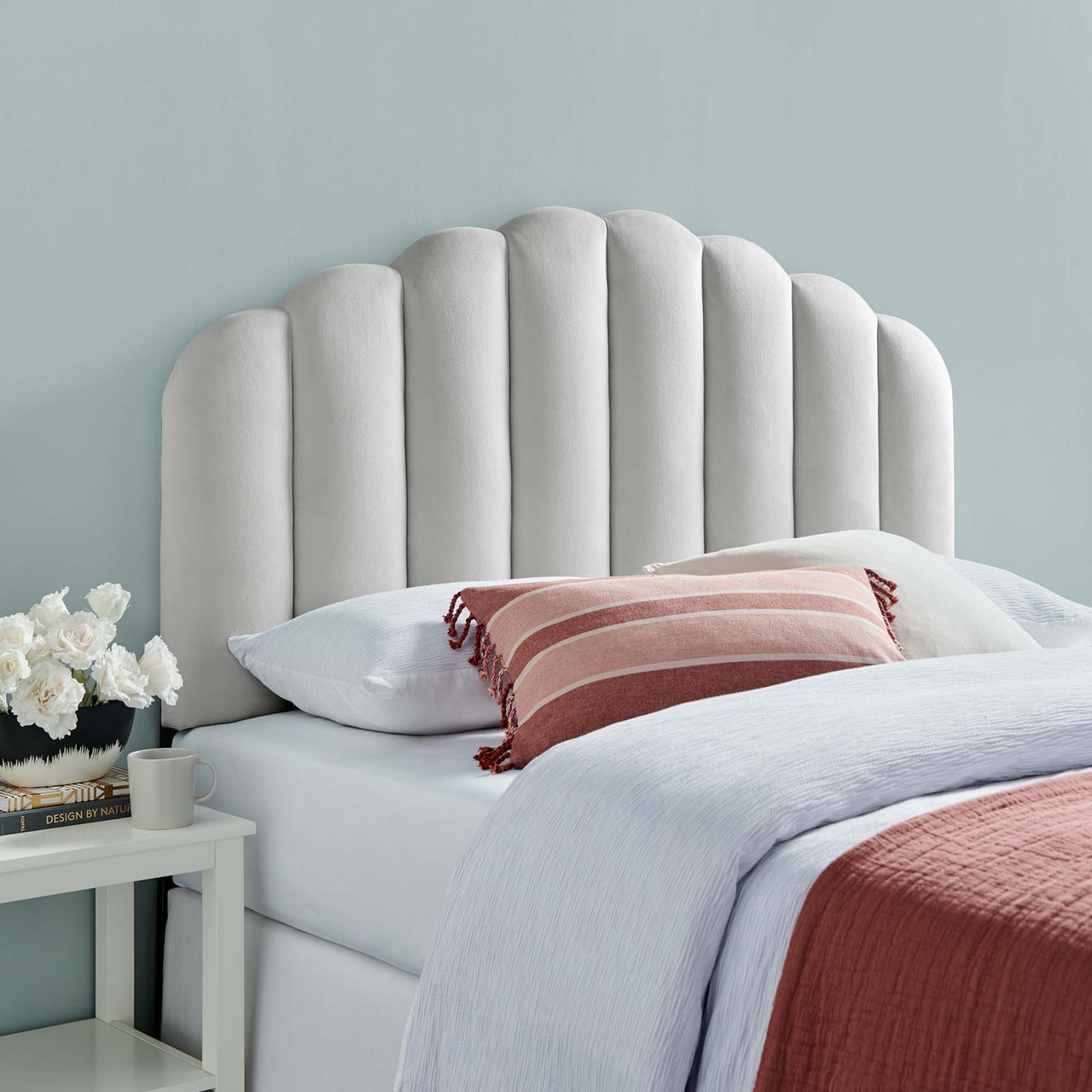 Mermaid Velvet Full | Queen Headboard, Light Gray