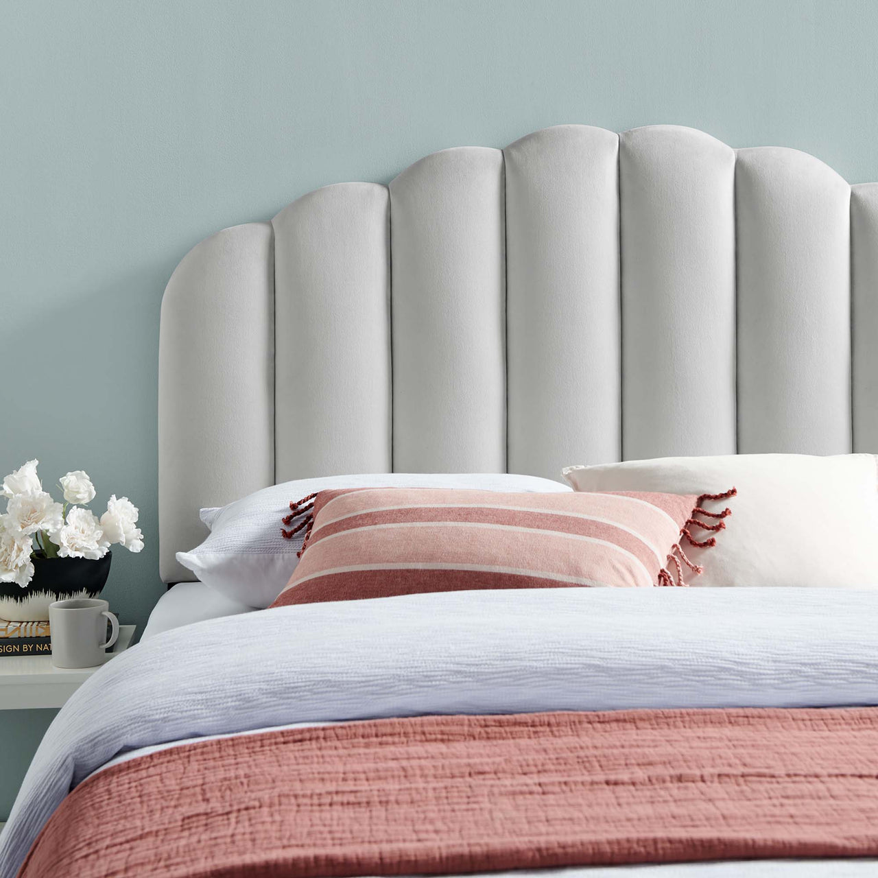 Mermaid Velvet Full | Queen Headboard, Light Gray