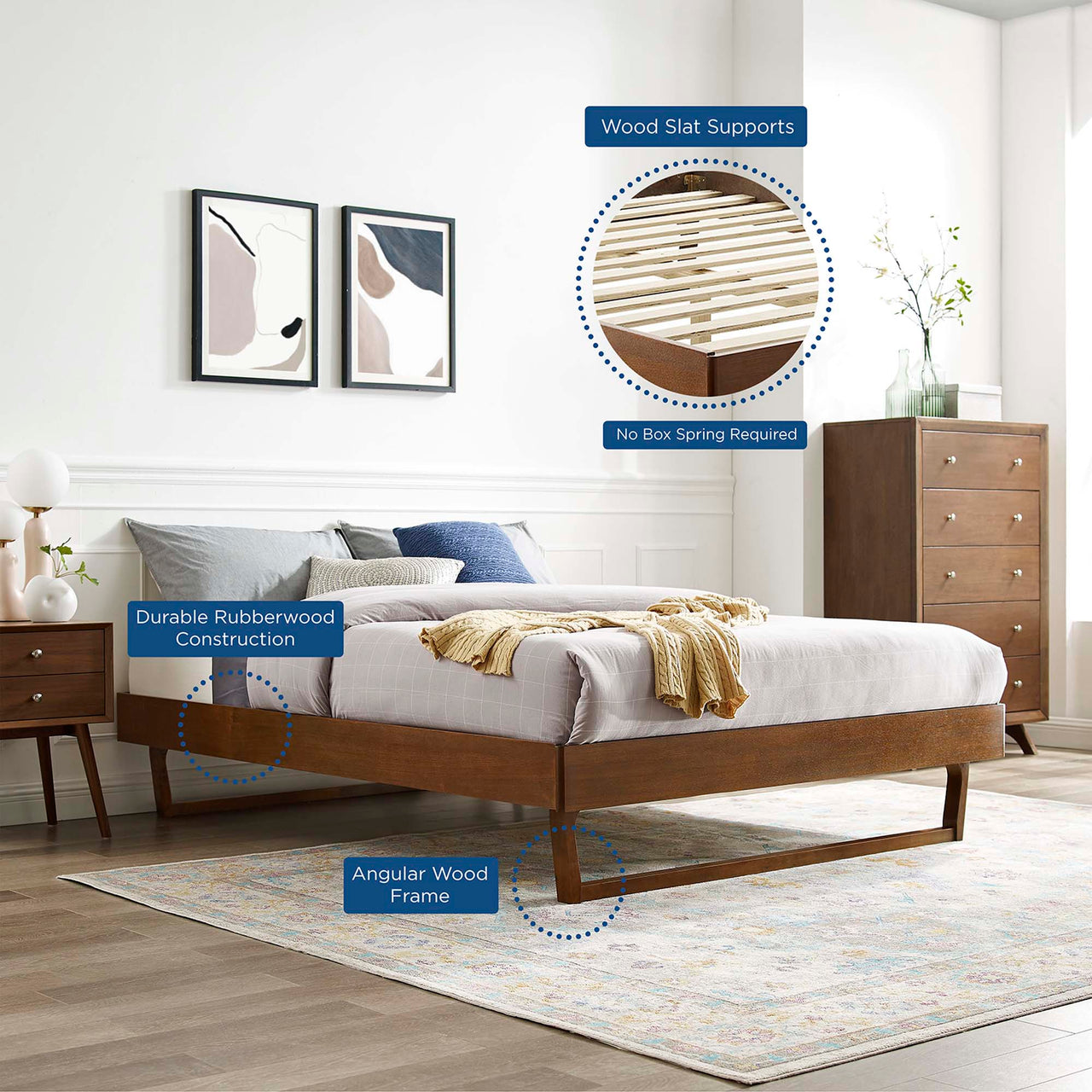 Blaire Wood Full Platform Bed Frame, Walnut