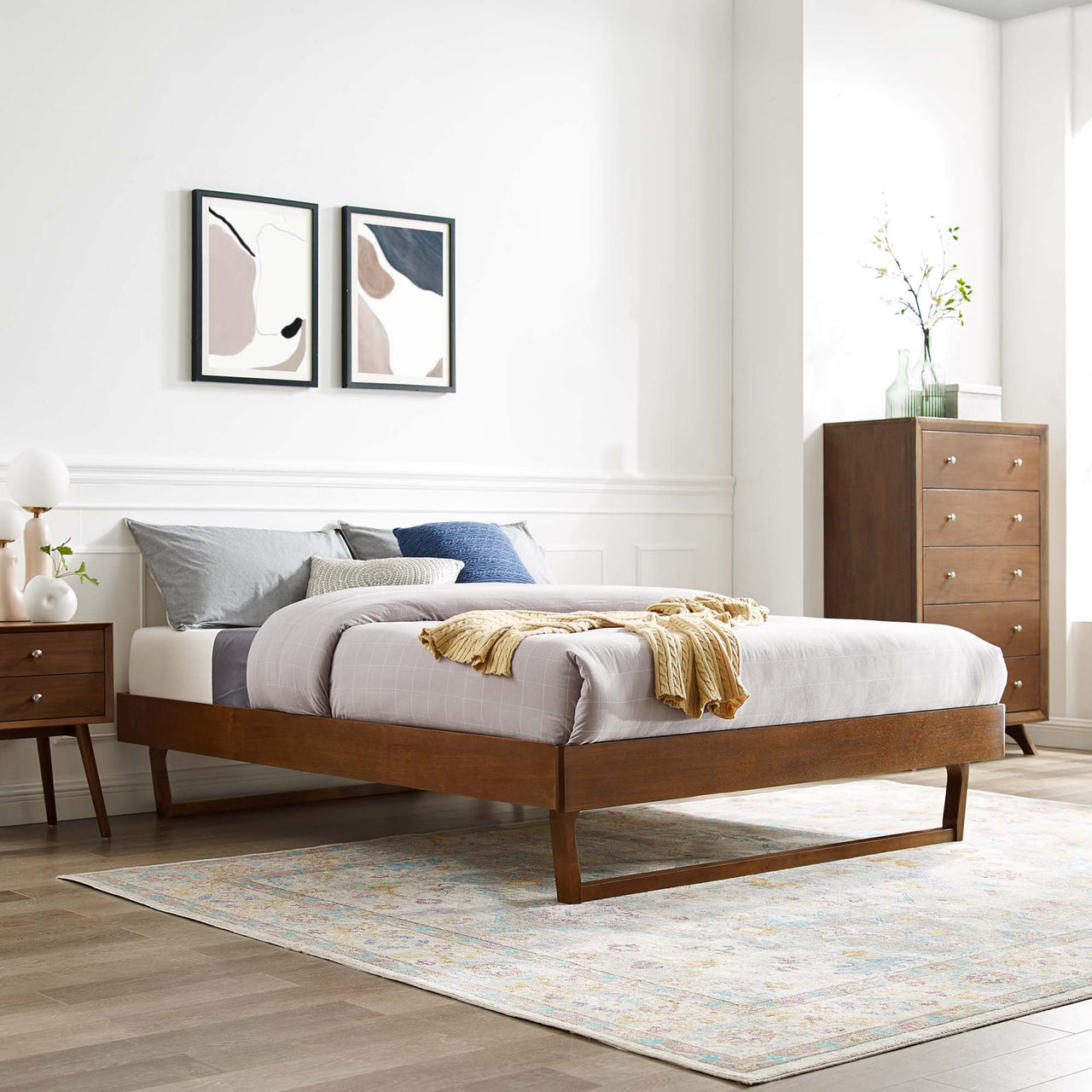 Blaire Wood Queen Platform Bed Frame, Walnut