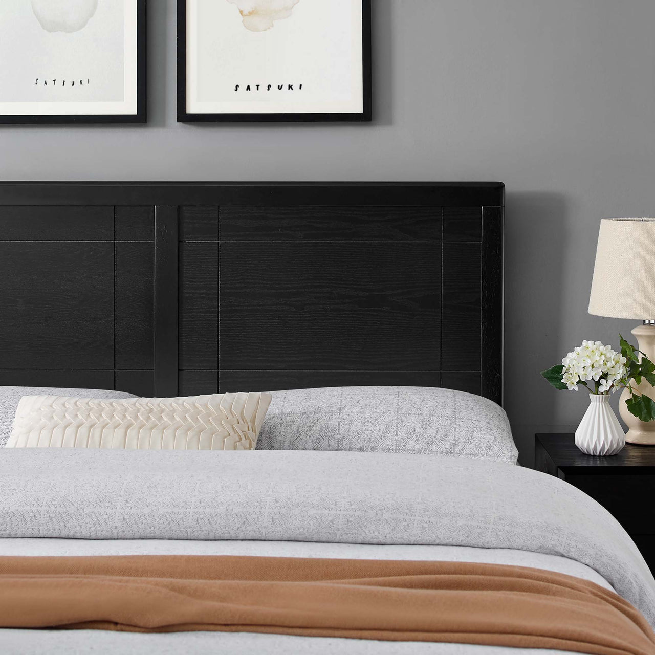 Arlo Paneled Full Headboard, Black