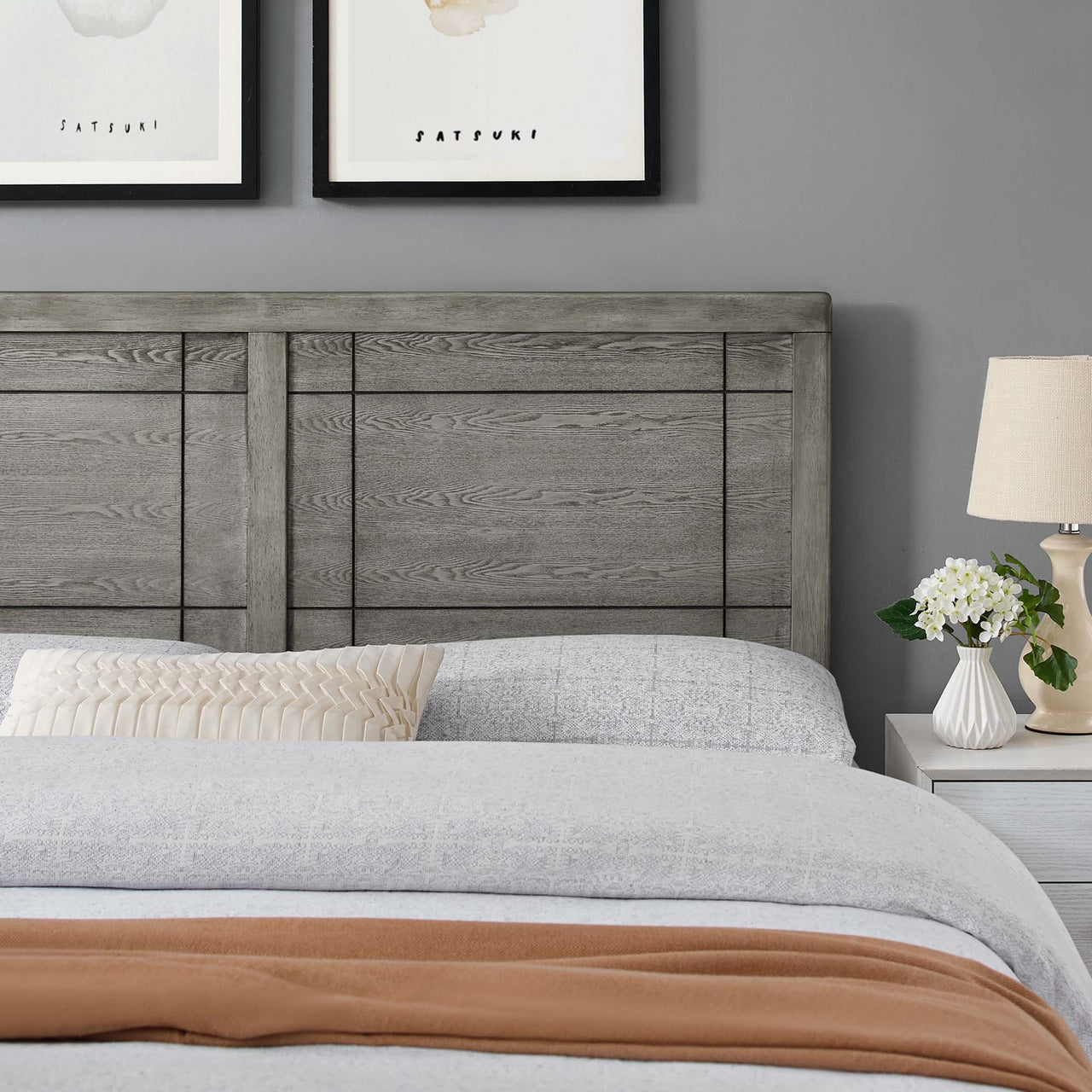 Arlo Paneled Queen Headboard, Gray