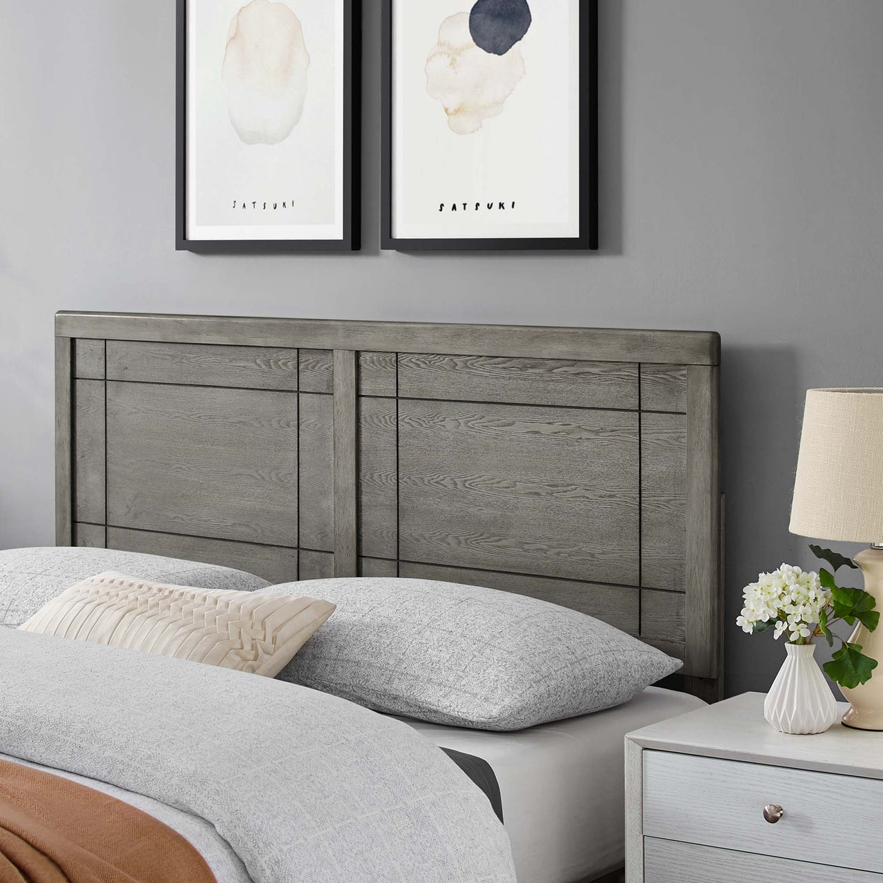 Arlo Paneled Queen Headboard, Gray