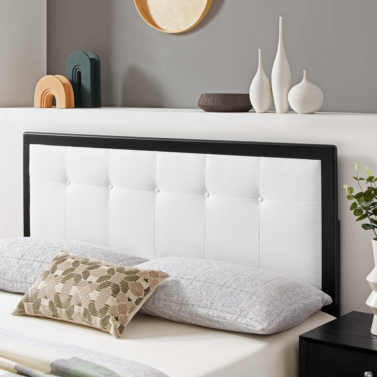Neutral Blends Upholstered Full Headboard, Black & White