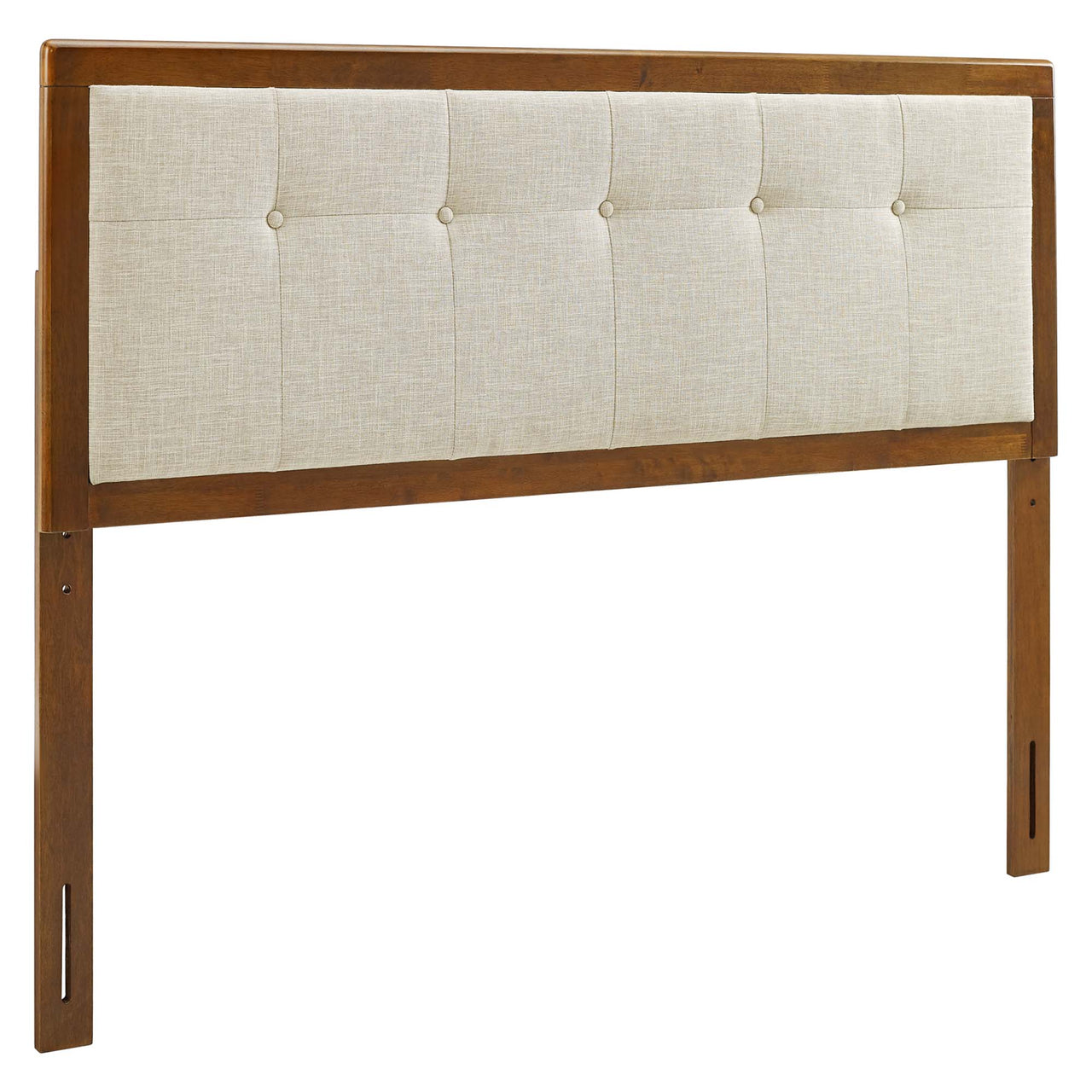 Weslow Button-Tufted Full Platform Bed, Walnut & Beige