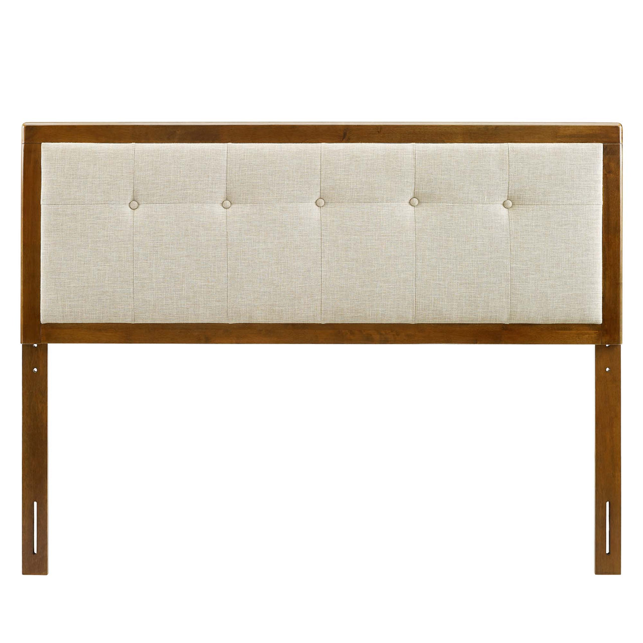 Weslow Button-Tufted Full Platform Bed, Walnut & Beige