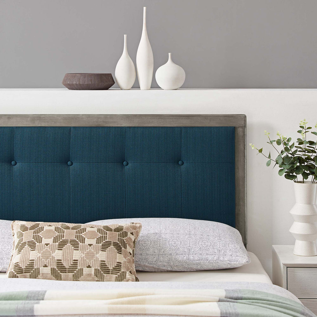 Neutral Blends Upholstered Queen Headboard, Gray & Azure