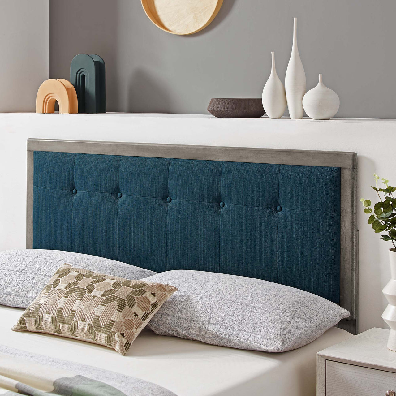 Neutral Blends Upholstered Queen Headboard, Gray & Azure