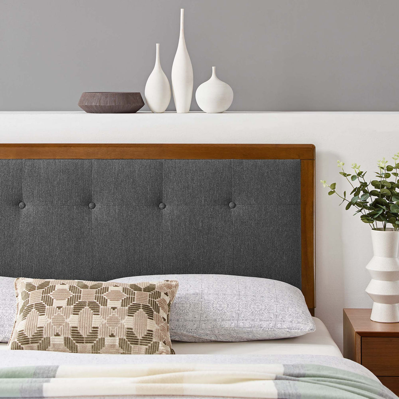 Neutral Blends Upholstered Queen Headboard, Brown & Charcoal