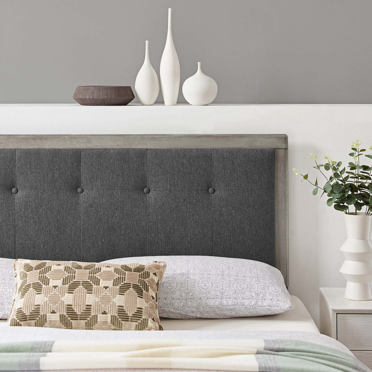 Neutral Blends Upholstered King Headboard, Gray & Charcoal