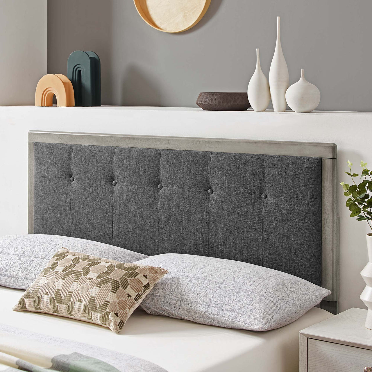 Neutral Blends Upholstered King Headboard, Gray & Charcoal