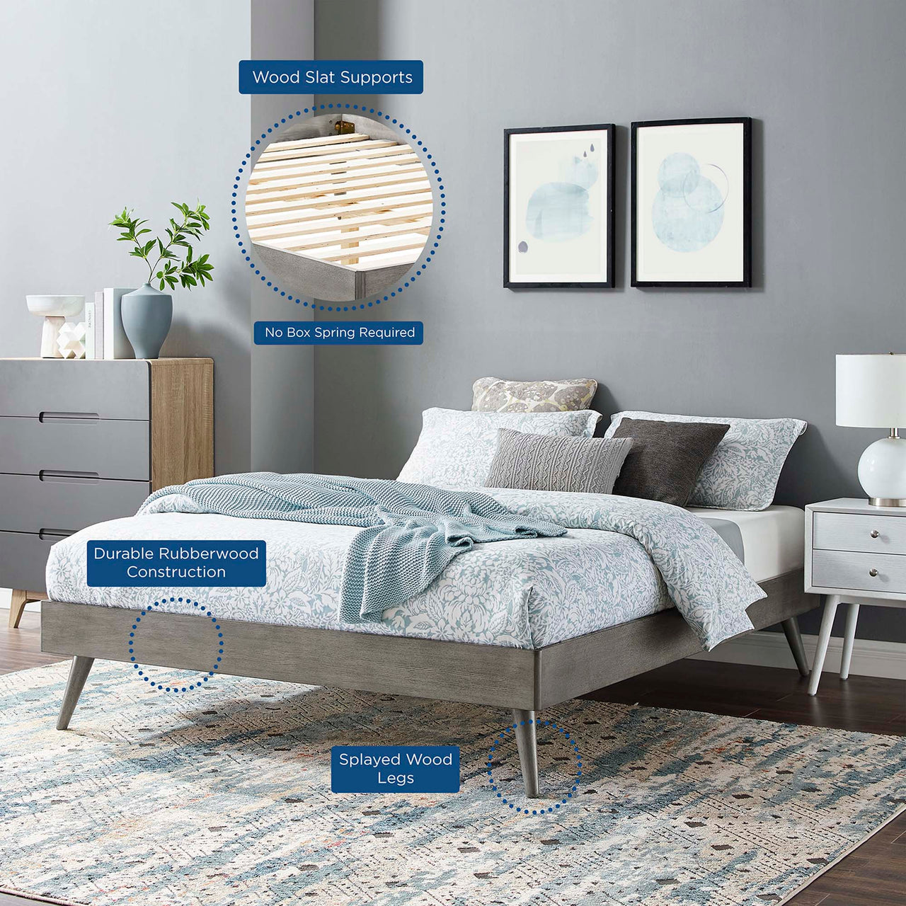 Watchtower Twin Platform Bed Frame, Gray