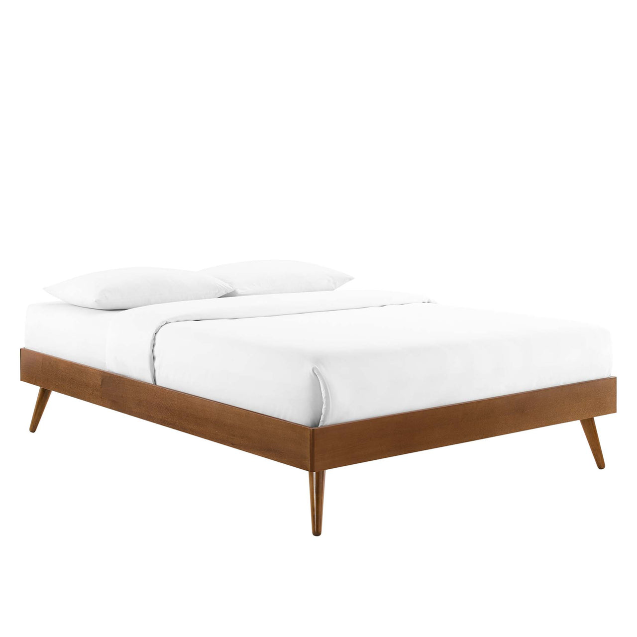 Bosque Upholstered Panel Twin Platform Bed, Walnut & Beige