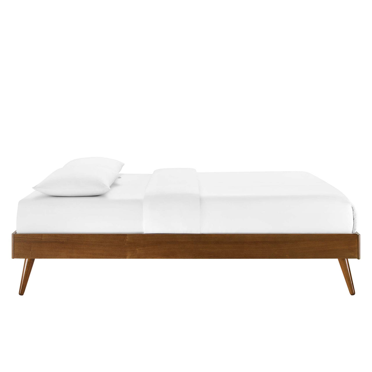 Weslow Button-Tufted Full Platform Bed, Walnut & Beige