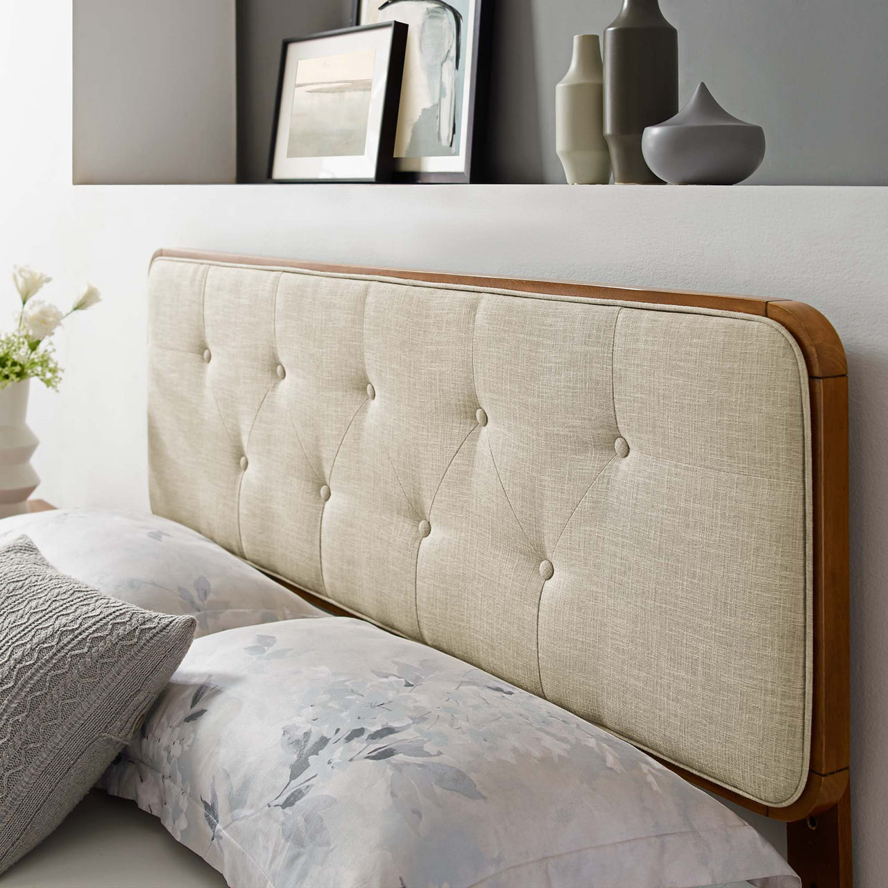 Starstruck Upholstered Full Headboard, Walnut & Beige