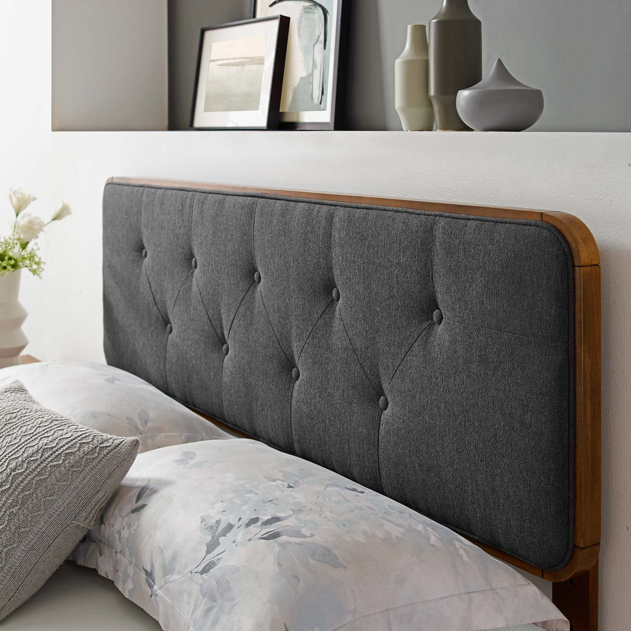 Starstruck Upholstered Queen Headboard, Walnut & Charcoal