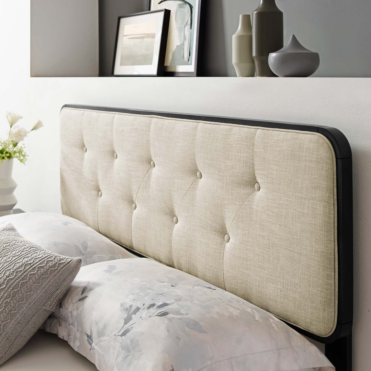 Starstruck Upholstered King Headboard, Black & Beige