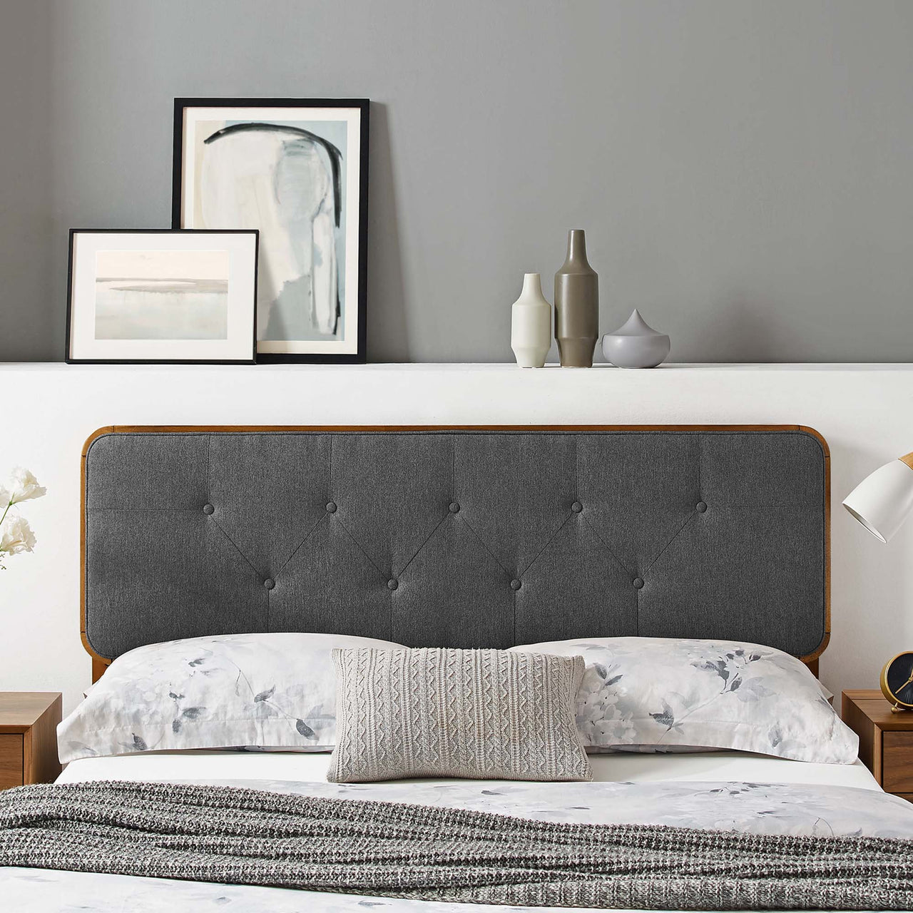 Starstruck Upholstered King Headboard, Walnut & Charcoal
