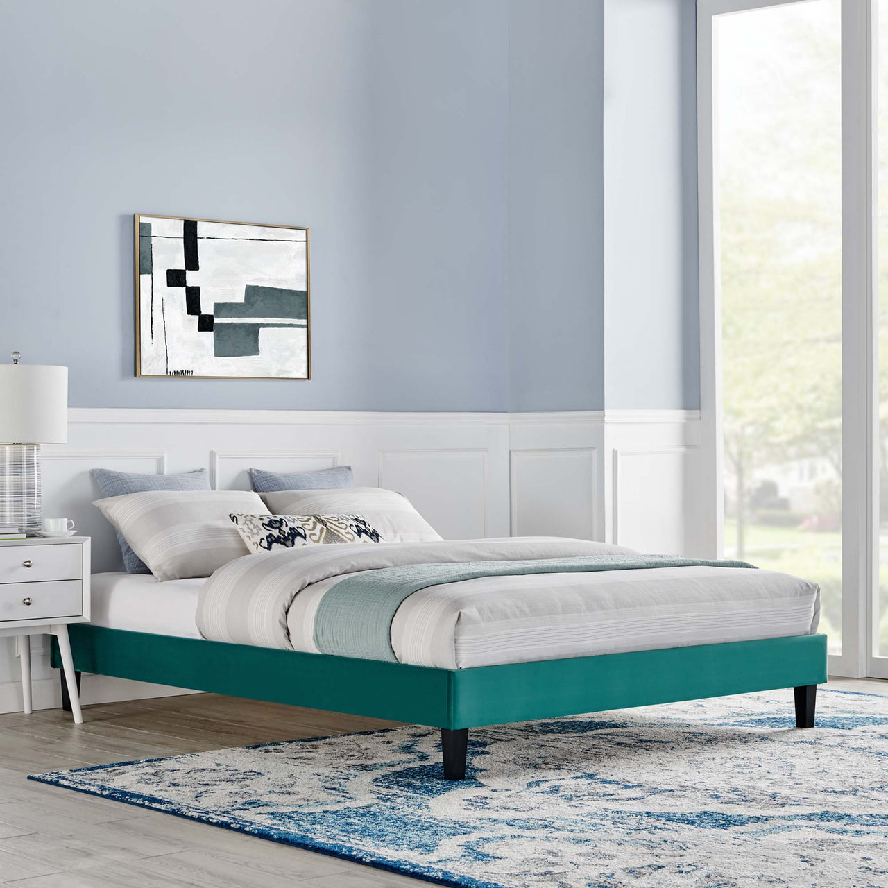 Sloane Velvet Twin Platform Bed Frame, Teal