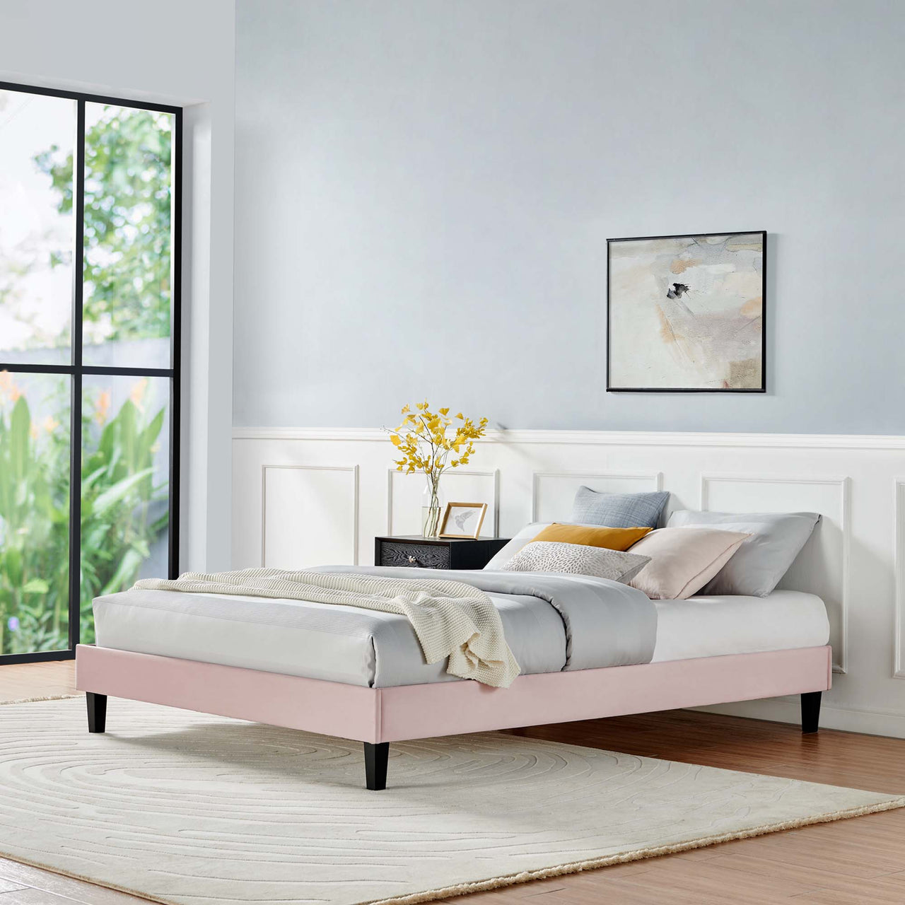 Sloane Velvet Full Platform Bed Frame, Pink