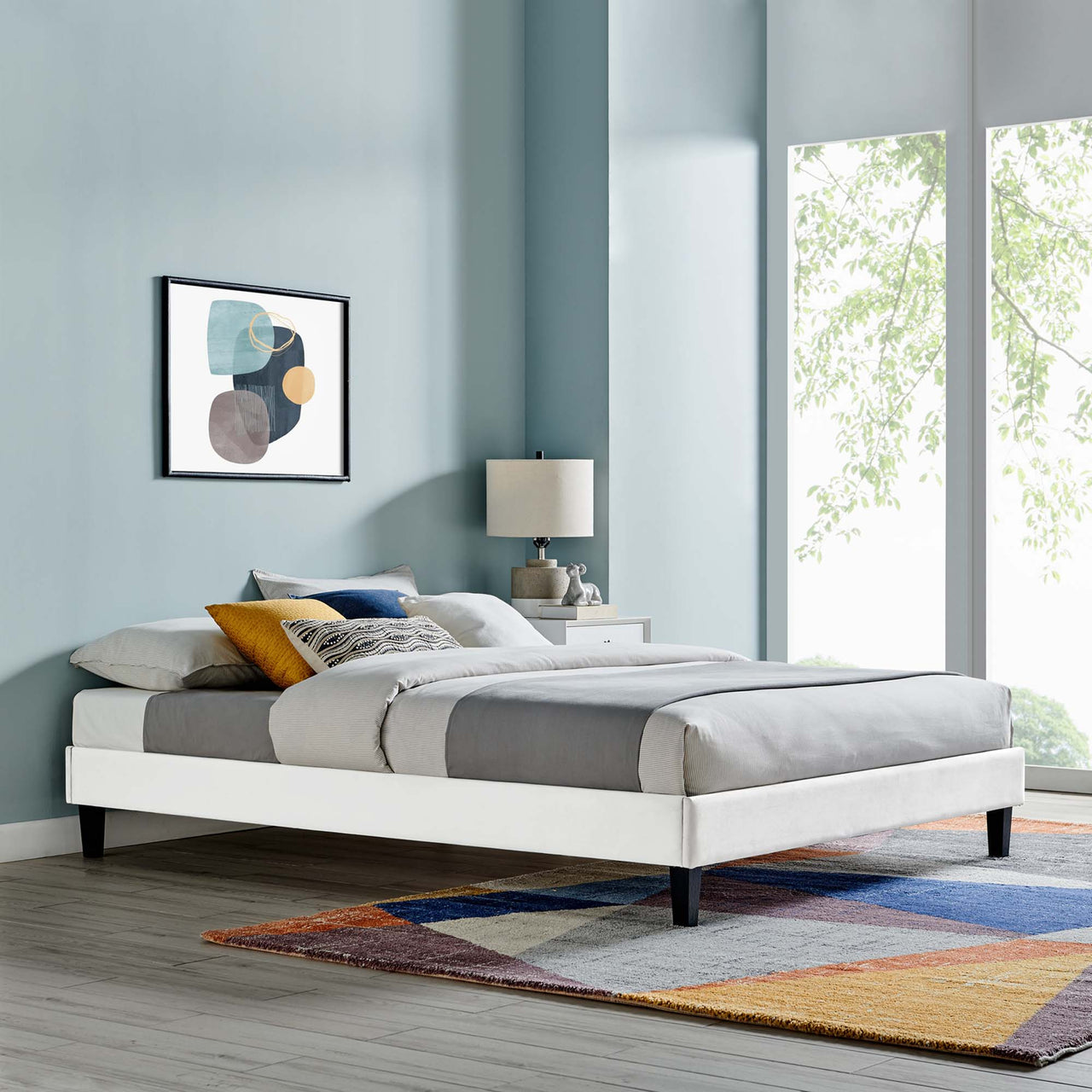 Sloane Velvet Full Platform Bed Frame, White