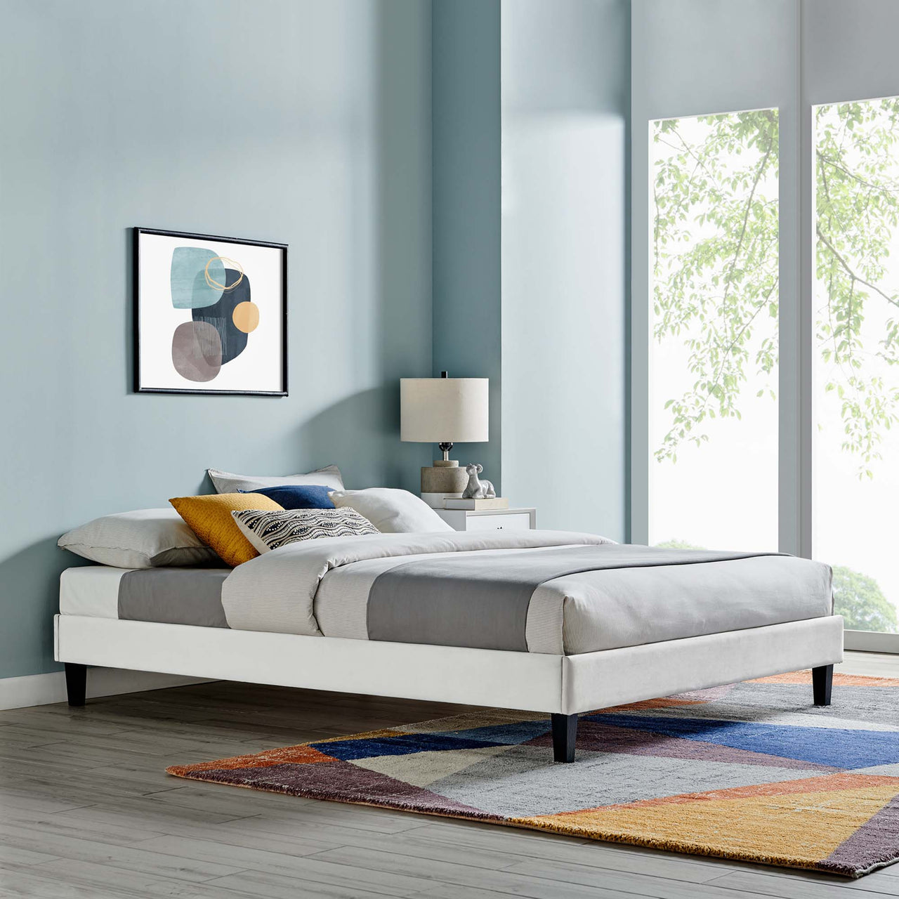 Sloane Velvet Queen Platform Bed Frame, Light Gray