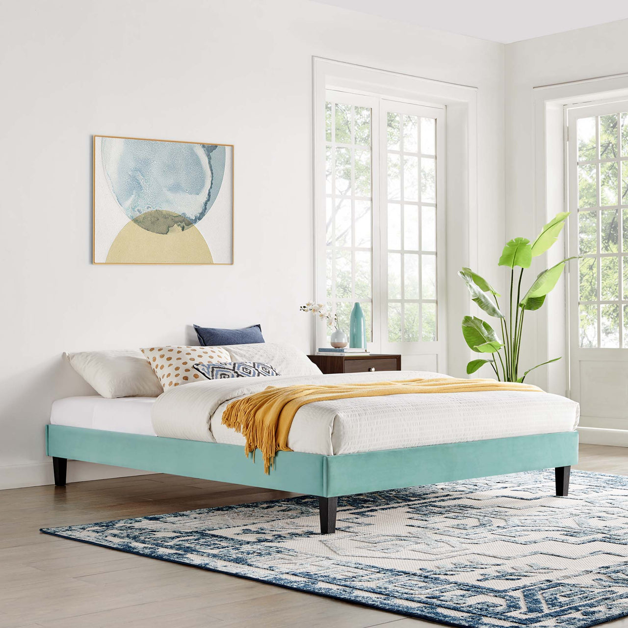 Sloane Velvet Queen Platform Bed Frame, Mint