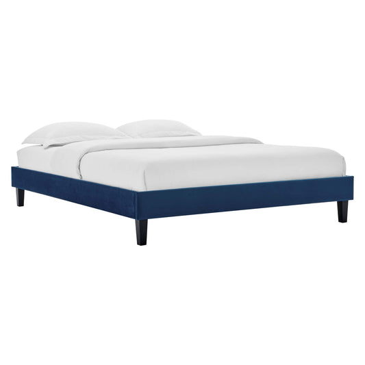 Sloane Velvet Queen Platform Bed Frame, Navy