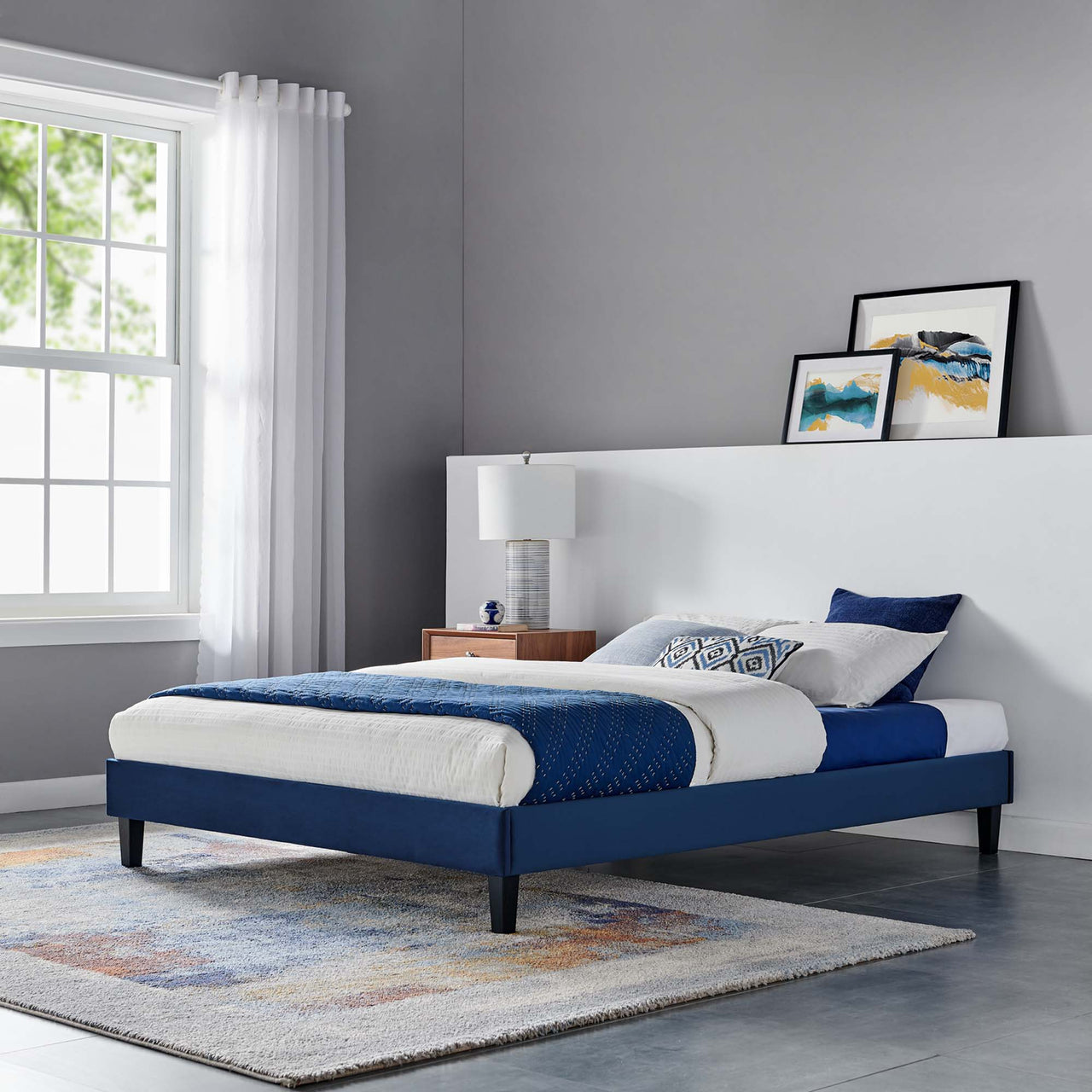 Sloane Velvet King Platform Bed Frame, Navy