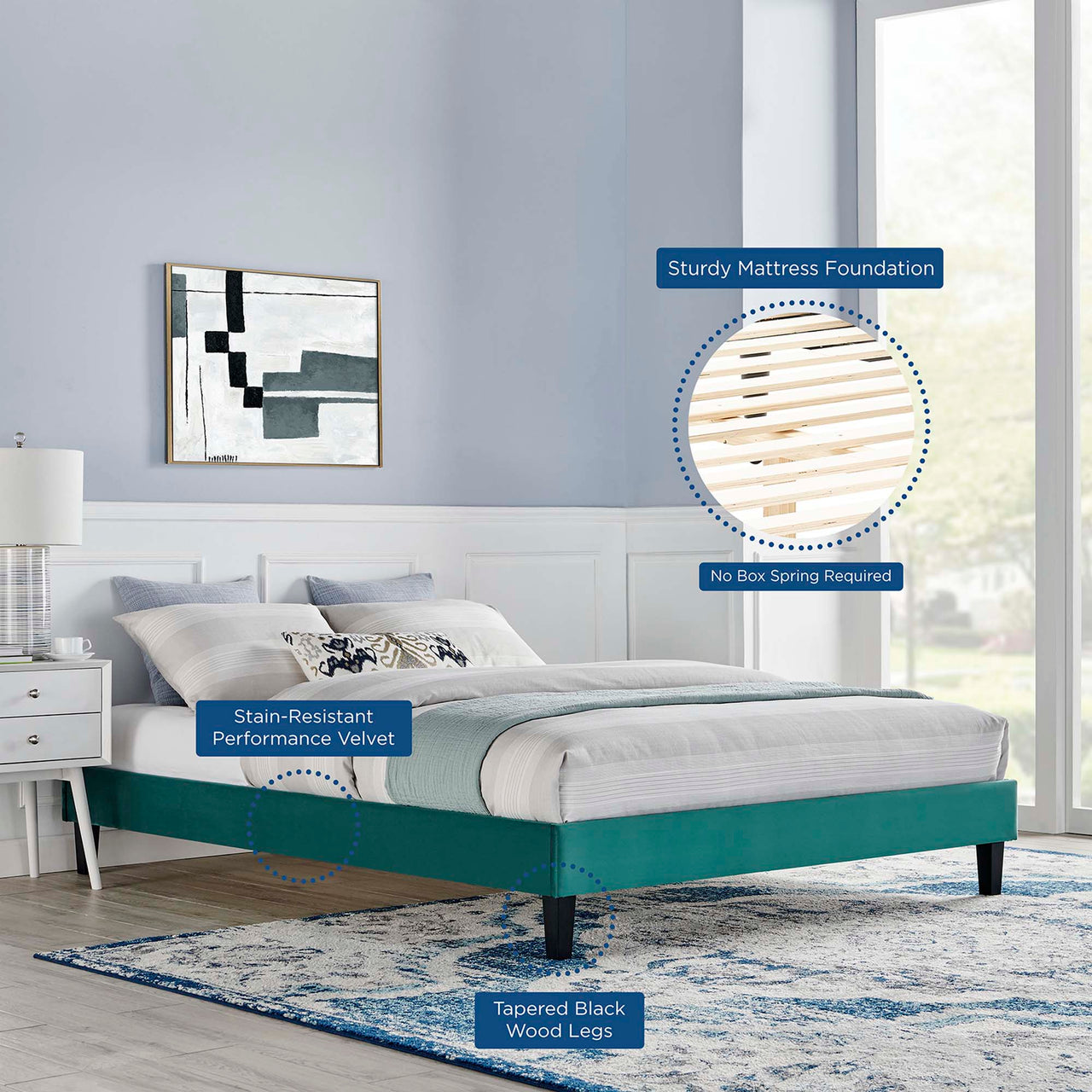 Sloane Velvet King Platform Bed Frame, Teal